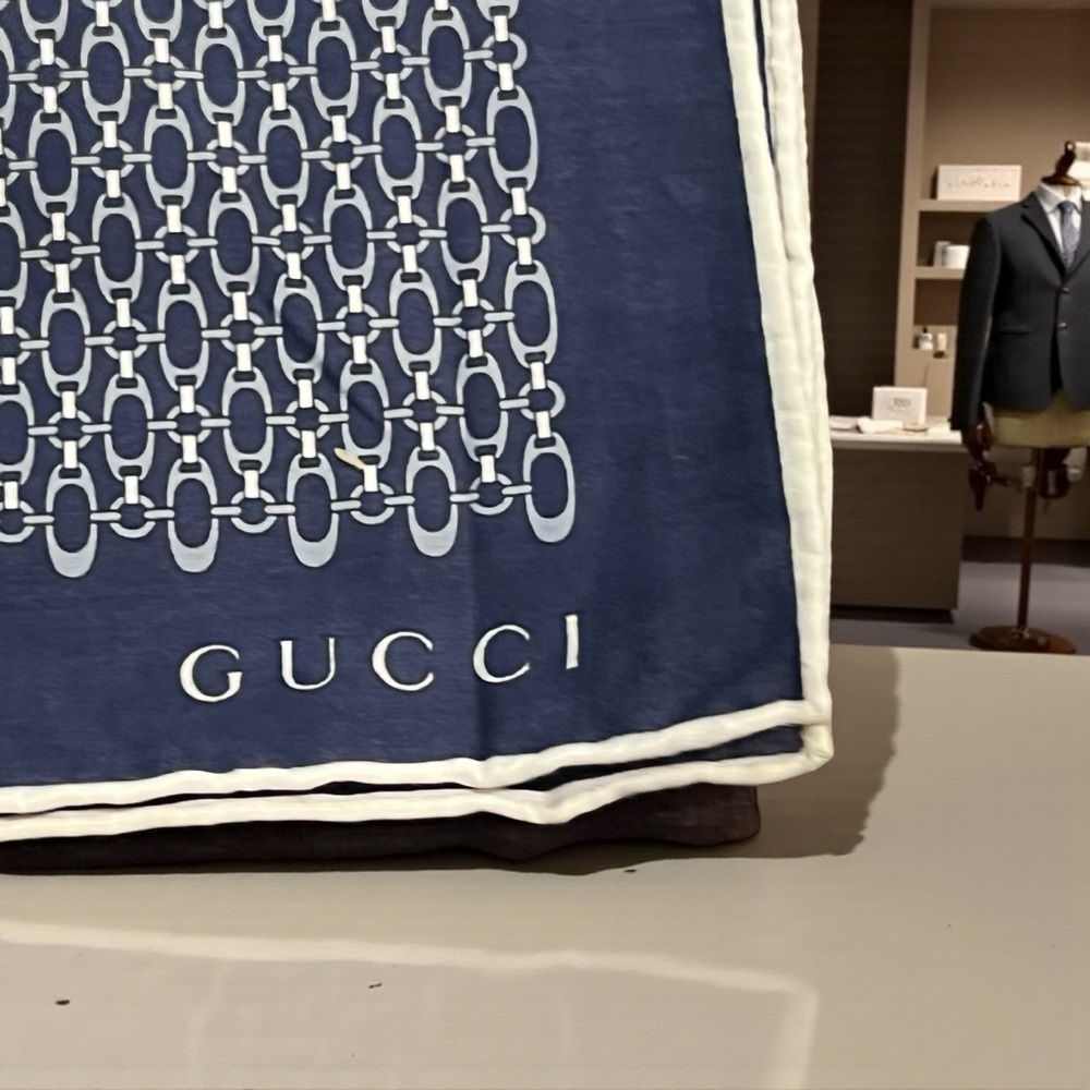 Gucci Navy and Cream Patterned Pocket Square